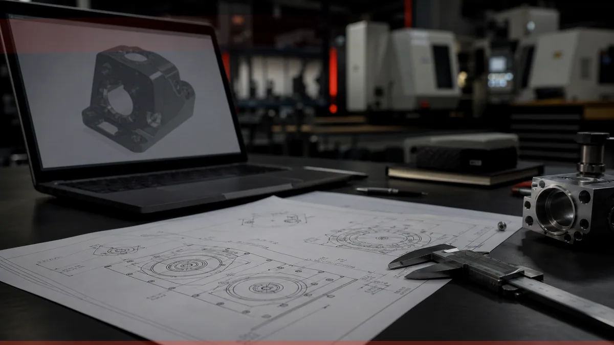 Rysunek techniczny i model CAD detalu do wyceny CNC — Nomatec